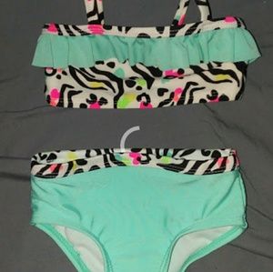 Teal/green zebra stripe toddler bikini